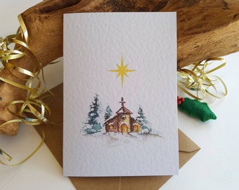 Christmas Cards - Set of 6 "Christmas Church" Cards, Religious Cards, Christian Cards, Originally Hand painted, Holiday Greeting Cards