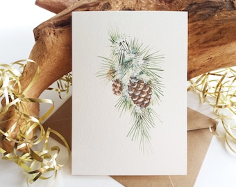 Botanical Cards - Set of 6 - Pine Cones - Folded Blank Note and Greeting Cards - Card texture options - Originally Hand painted