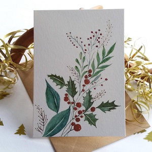 Botanische kaartenset - kerstversieringen - gevouwen blanco notitie- en wenskaarten - textuuropties kaart - origineel handgeschilderd