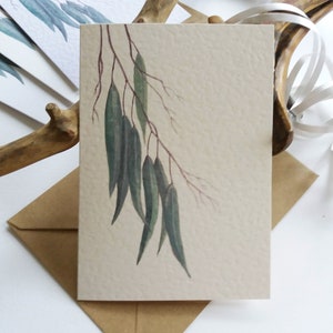 Kaartenset. Botanische kaart. Eucalyptusbladeren - gevouwen blanco set notitie- en wenskaarten - Kaarttextuuropties - oorspronkelijk handgeschilderd