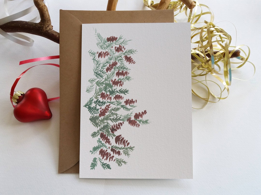 Christmas Pine Cones Card. Card Set. Folded Blank Holiday Greeting ...