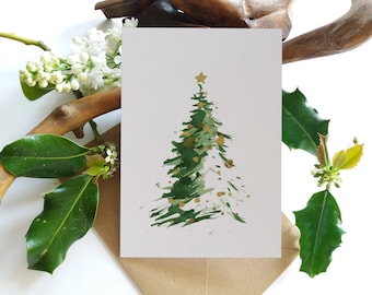 Christmas Cards. Set of 6 "Evergreen Christmas Tree" Cards. Originally Hand painted Minimalist Holiday Greeting Cards