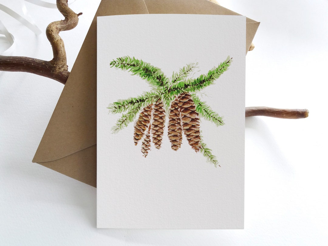 Pine Cones Christmas Cards. Card Set. Folded Blank Holiday Greeting ...