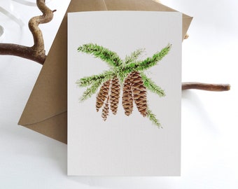 Pine Cones Christmas Cards. Card Set. Folded Blank Holiday Greeting Cards