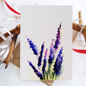 Set di biglietti. Biglietto floreale. Lavanda astratta - Biglietti di auguri e biglietti di auguri vuoti piegati - Opzioni di texture per biglietti - Originariamente dipinti a mano