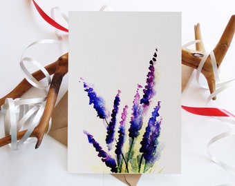 Floral Cards - Abstract Lavender - Folded Blank Note and Greeting Cards - Card texture options - Originally Hand painted.