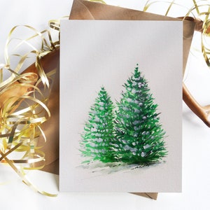 Cartoline di Natale. Set di 6 carte "Sempreverdi invernali". Biglietti d'auguri piegati per le vacanze