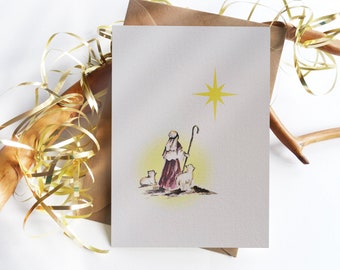 Christmas Cards. Set of 6 "Shepherd" Cards. Religious Christmas Cards. Originally Hand painted Minimalist Holiday Greeting Cards