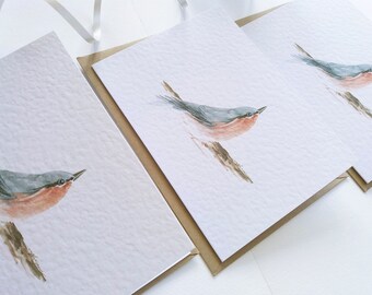Bird Cards, "Nuthatch" - Card Set, Folded Blank Note Cards, Greeting Cards