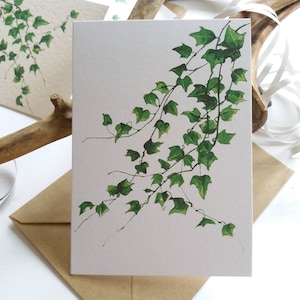 Juego de tarjetas. Tarjeta botánica. Hojas de hiedra. Tarjetas de felicitación y notas en blanco plegadas. Opciones de textura de tarjeta. Originalmente pintadas a mano.