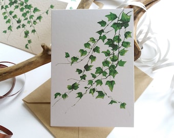 Botanical Cards - Ivy Leaves - Folded Blank Note and Greeting Cards - Card texture option - Originally Hand painted