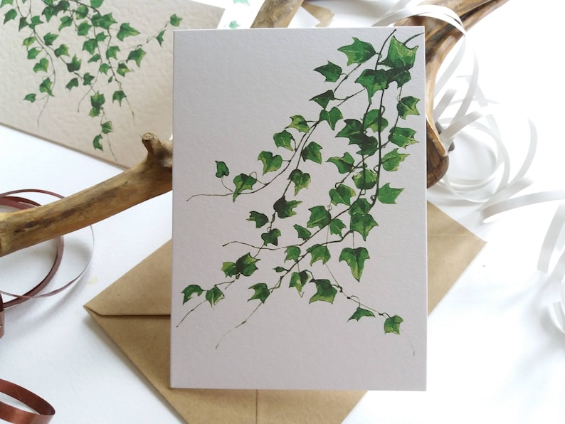 Botanical Cards Ivy Leaves Folded Blank Note and Greeting Cards Card texture option Originally Hand painted image 1