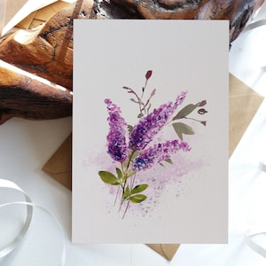 Card Set. Floral Card. Purple Lilacs Folded Blank Note and Greeting Cards - Card texture options - Originally Hand painted