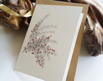 Christmas Winter Red Berries Card. Card Set. Folded Blank Holiday Greeting Cards