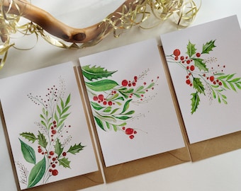 Ornaments Greeting Cards - Set of 3 Assorted "Ornaments" Cards - Originally Hand painted Holiday Greeting Cards - Card texture option