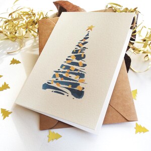 Christmas Cards. Set of 6 - Abstract Blue Christmas Tree - Holiday Season Greetings image 2