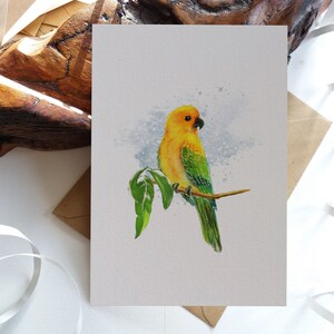 Kartenset. Vogel Karte. Gelber Papagei - gefaltete Karte, Grußkarte. Original handgemalt