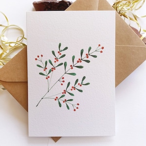 Weihnachtskarten. Set aus 6 Karten zum Sammeln Rote Mistel. Feiertags-Grußkarten