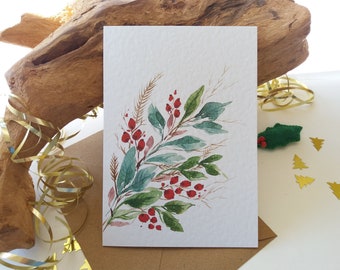 Botanical Card Set - Christmas Ornaments - Folded Blank Note and Greeting Cards - Card texture options - Originally Hand painted