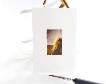 Miniature Painting. Yosemite Firefall. Waterfall. Tiny Landscape Painting. Original watercolor painting