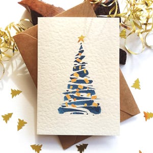 Christmas Cards. Set of 6 - Abstract Blue Christmas Tree - Holiday Season Greetings image 5