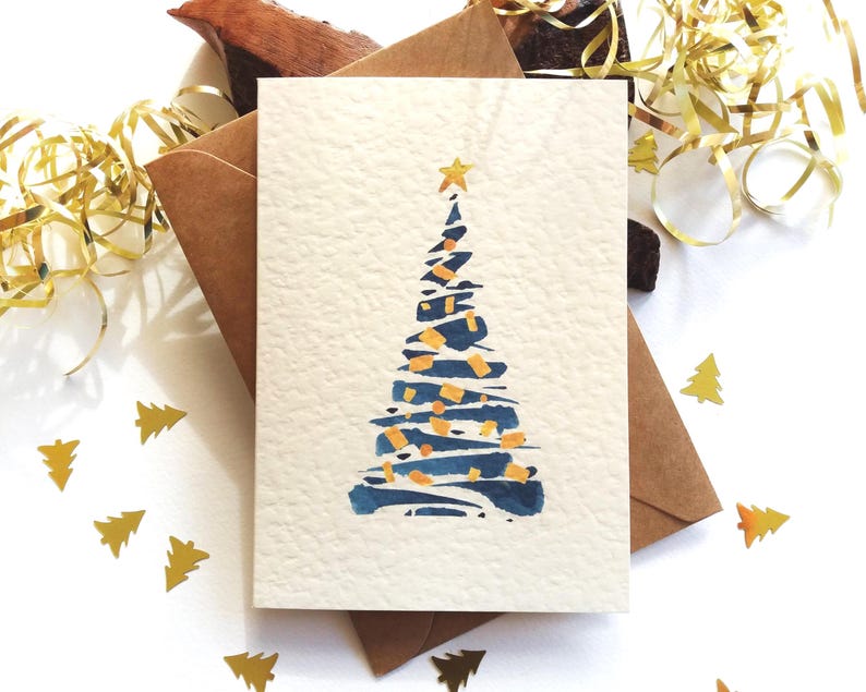 Christmas Cards. Set of 6 - Abstract Blue Christmas Tree - Holiday Season Greetings image 5