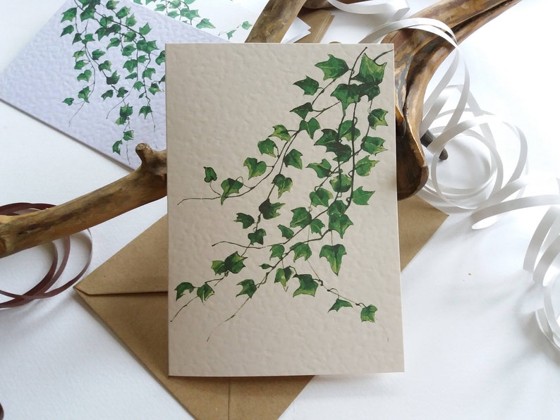 Botanical Cards Ivy Leaves Folded Blank Note and Greeting Cards Card texture option Originally Hand painted image 3