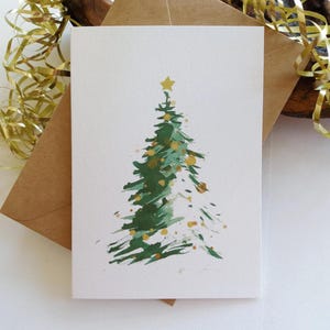 Cartões de Natal. Conjunto de 6 cartões "Evergreen Christmas Tree". Cartões de felicitações de Natal minimalistas pintados à mão
