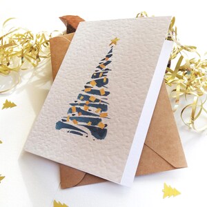 Christmas Cards. Set of 6 - Abstract Blue Christmas Tree - Holiday Season Greetings Hammer (white)