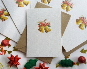 Christmas Cards - Set of 6 "Christmas Bells" Cards, Minimalist Cards, Originally Hand painted Cards, Holiday Greeting Cards