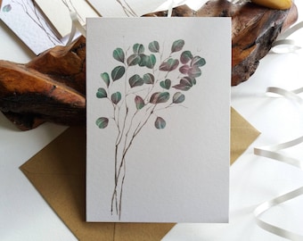 Botanical Cards - Eucalyptus Leaves - Folded Blank Note and Greeting Card Set - Card texture option - Originally Hand painted