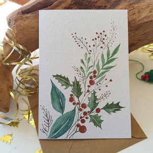 Botanical Card Set - Christmas Ornaments - Folded Blank Note and Greeting Cards - Card texture options - Originally Hand painted