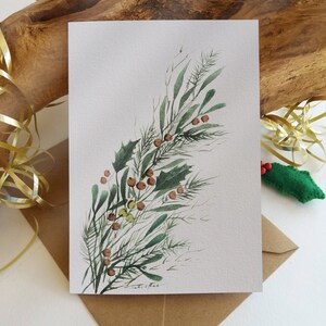 Botanische kaartenset van 6 - Winterbladeren - Gevouwen blanco notitie- en wenskaarten - Kaarttextuuroptie - Oorspronkelijk met de hand geschilderd