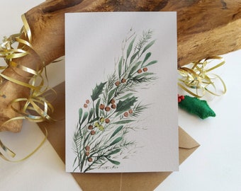 Botanical Card Set of 6 - Winter Leaves - Folded Blank Note and Greeting Cards - Card texture option - Originally Hand painted