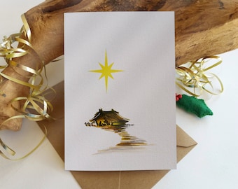 Weihnachtskarten. Set aus 6 Sammelkarten ""Scheune in Bethlehem""." Krippe religiöse Karten. Ursprünglich handgemalte minimalistische Weihnachtsgrußkarten