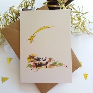 Lot de 6 cartes de Noël - Jésus de la crèche - Notes et cartes de voeux vierges pliées - Options de texture de carte - Peint à la main à l'origine