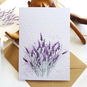 Kaartenset. Bloemenkaart. Lavendel gevouwen blanco notitie- en wenskaarten - Kaarttextuuropties - Oorspronkelijk handgeschilderd