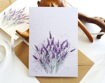 Floral Card - Lavender - Folded Blank Note and Greeting Cards - Card texture options.