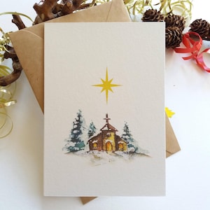 Weihnachtskarten. "6 Karten ""Alte Kirche zu Weihnachten""" Religiöse Christliche Karten. Ursprünglich handgemalte Feiertags-Gruß-Karten