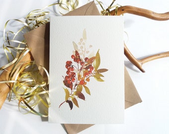 Botanical Cards - Autumn Leaves, Berries Cards, Set of 6 Cards, Folded Blank Cards, Holiday Greeting Cards, Handmade Greeting Cards