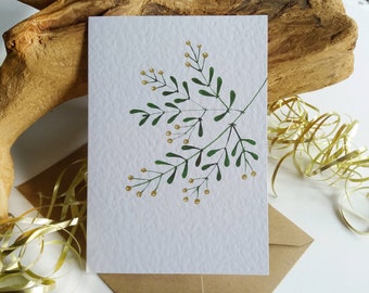 Christmas Cards - Set of 6 "Mistletoe" Cards, Originally Hand painted, Minimalist, Holiday Greeting Cards