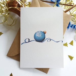 Cartoline di Natale. Set di 6 carte "Blue Bauble". Carte minimaliste. Biglietti d'auguri natalizi originariamente dipinti a mano