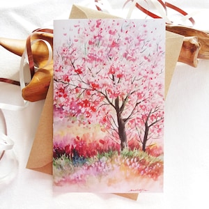 Carte paysage printanier, mini impression d'art, carte de correspondance pliée