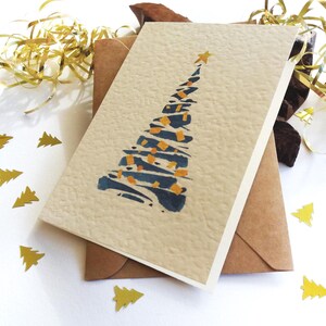 Christmas Cards. Set of 6 - Abstract Blue Christmas Tree - Holiday Season Greetings Hammer (ivory)