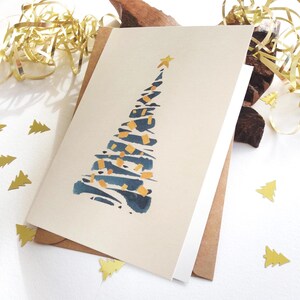 Christmas Cards. Set of 6 - Abstract Blue Christmas Tree - Holiday Season Greetings Smooth