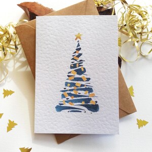 Christmas Cards. Set of 6 - Abstract Blue Christmas Tree - Holiday Season Greetings image 3