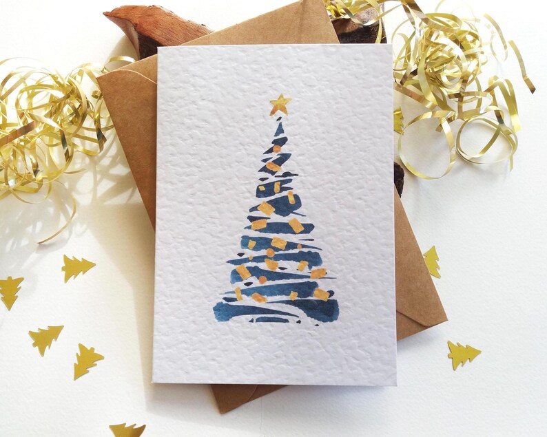 Christmas Cards. Set of 6 - Abstract Blue Christmas Tree - Holiday Season Greetings image 3