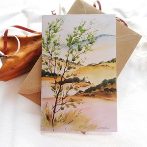 Carte paysage d'été, mini impression d'art, carte de correspondance pliée