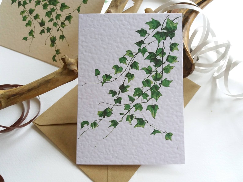 Botanical Cards Ivy Leaves Folded Blank Note and Greeting Cards Card texture option Originally Hand painted image 4