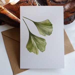 Set di biglietti. Biglietto botanico. Foglie di ginkgo - Set di biglietti di auguri e biglietti di auguri vuoti piegati - Opzioni di texture per biglietti - Originariamente dipinti a mano